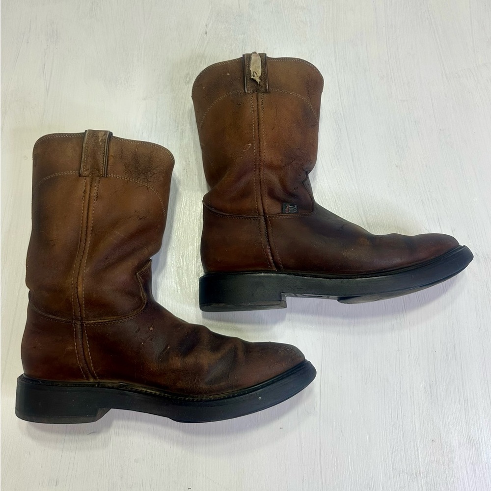 Justin Roper Boots Mens 9D Brown Leather Work Style 4760 USA Oil Resistant - Picture 5 of 16